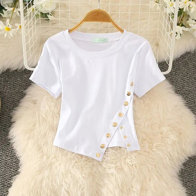 Vrouwelijk Kort Mouwen T-Shirt Asymmetrisch Modelo