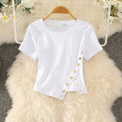 Vrouwelijk Kort Mouwen T-Shirt Asymmetrisch Modelo
