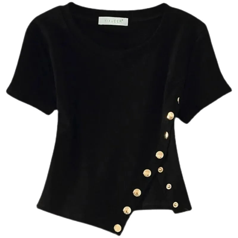 Vrouwelijk Kort Mouwen T-Shirt Asymmetrisch Modelo