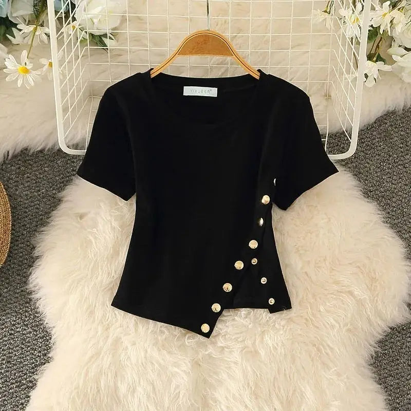 Vrouwelijk Kort Mouwen T-Shirt Asymmetrisch Modelo