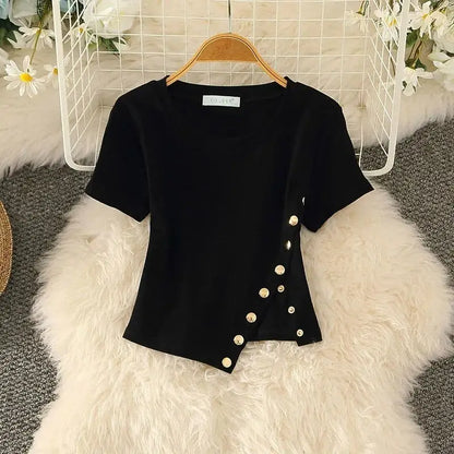 Vrouwelijk Kort Mouwen T-Shirt Asymmetrisch Modelo