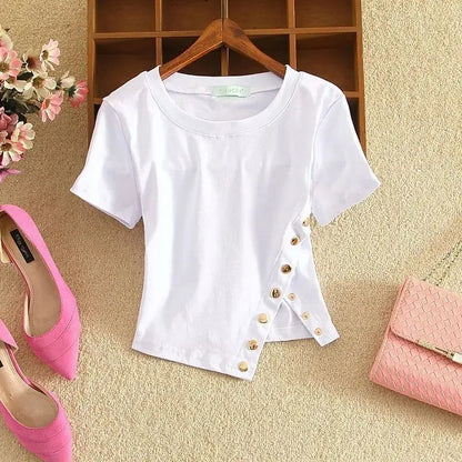 Vrouwelijk Kort Mouwen T-Shirt Asymmetrisch Modelo