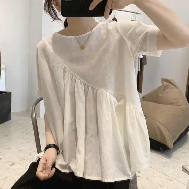 Katoenen Poppenblouse Zomerse Linnen Stijl voor Vrouw