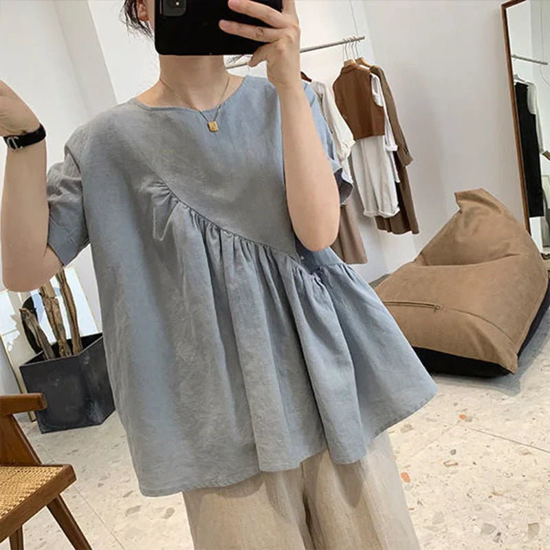 Katoenen Poppenblouse Zomerse Linnen Stijl voor Vrouw