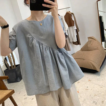 Katoenen Poppenblouse Zomerse Linnen Stijl voor Vrouw