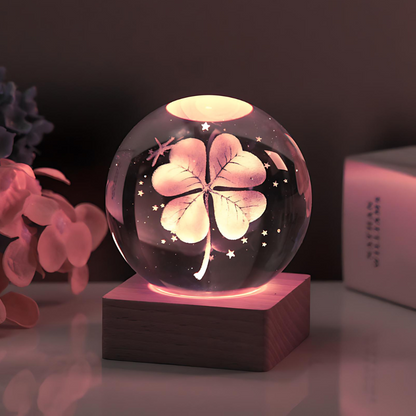 Kristallen Lamp 3D K9 Kristal 6cm LED Houten Basis Nachtlamp Sfeerverlichting Decoratie Cadeau Bureau Woonkamer