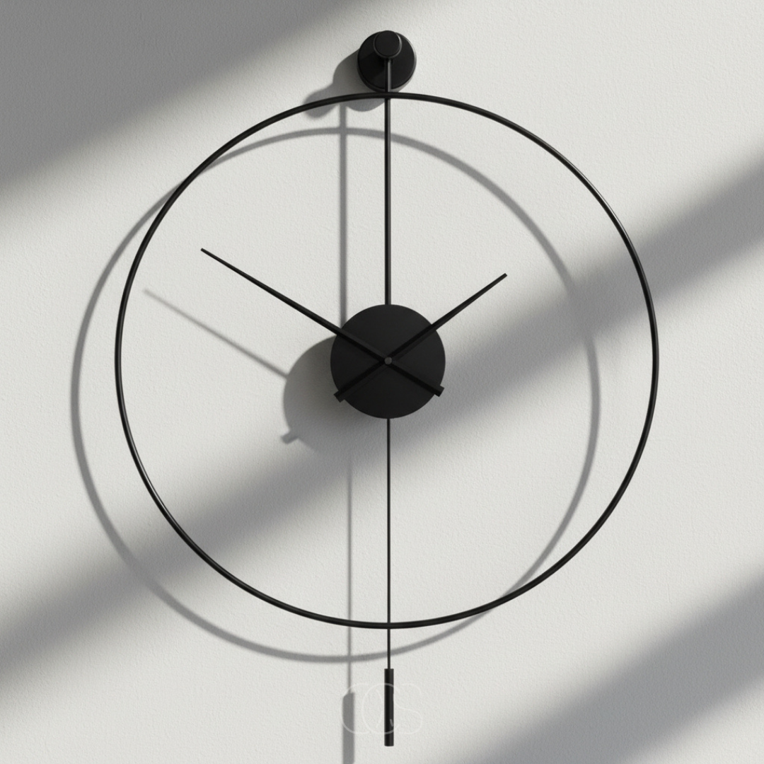 Wandklok Groot 50cm Stil Quartz Metaal Zwart Slinger Klassiek Modern Woonkamer Slaapkamer