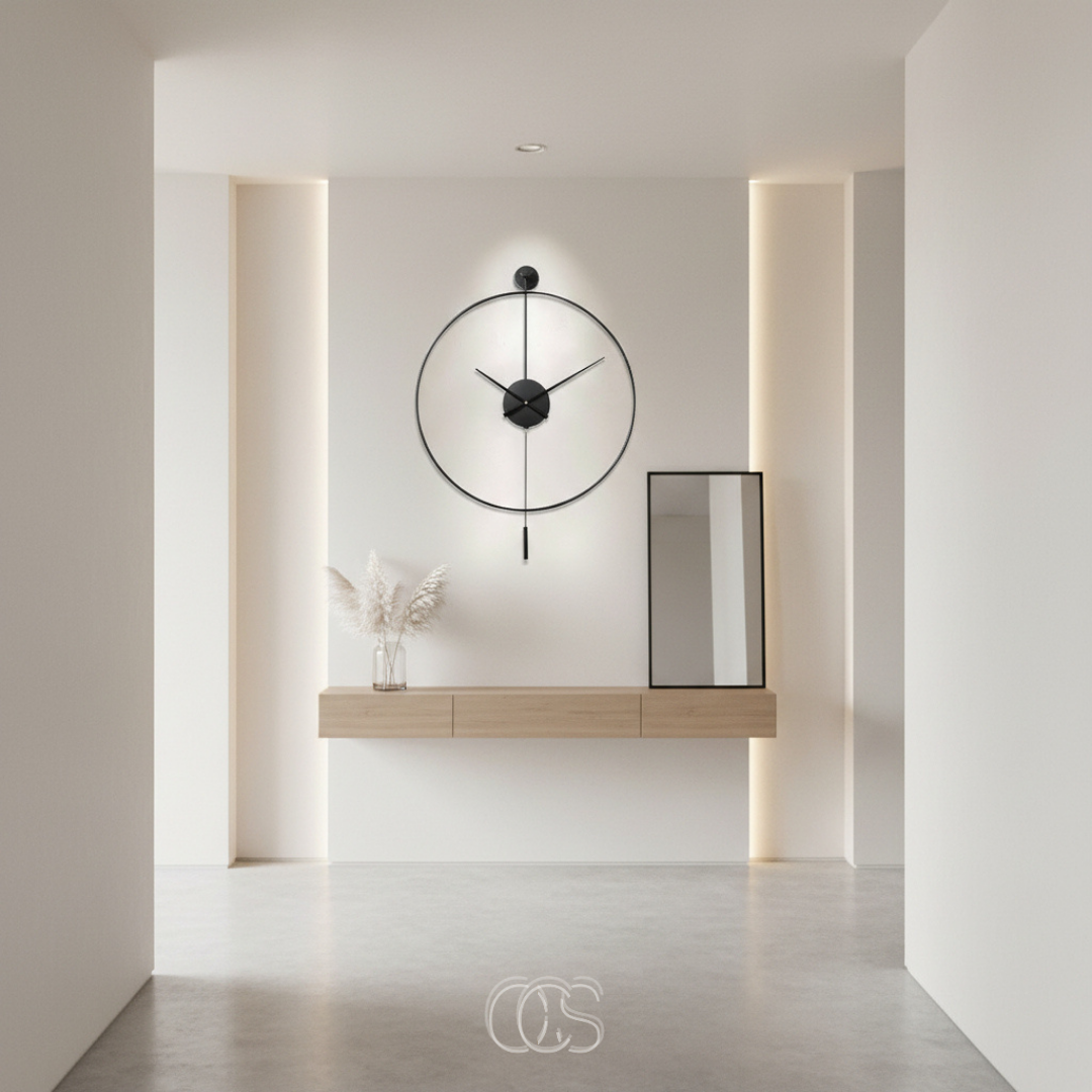 Wandklok Groot 50cm Stil Quartz Metaal Zwart Slinger Klassiek Modern Woonkamer Slaapkamer