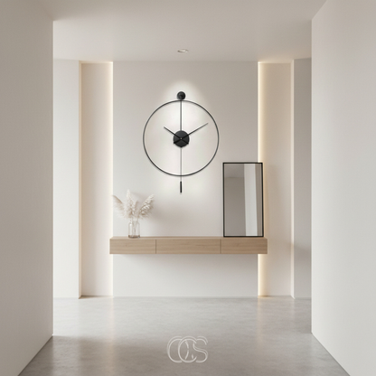 Wandklok Groot 50cm Stil Quartz Metaal Zwart Slinger Klassiek Modern Woonkamer Slaapkamer