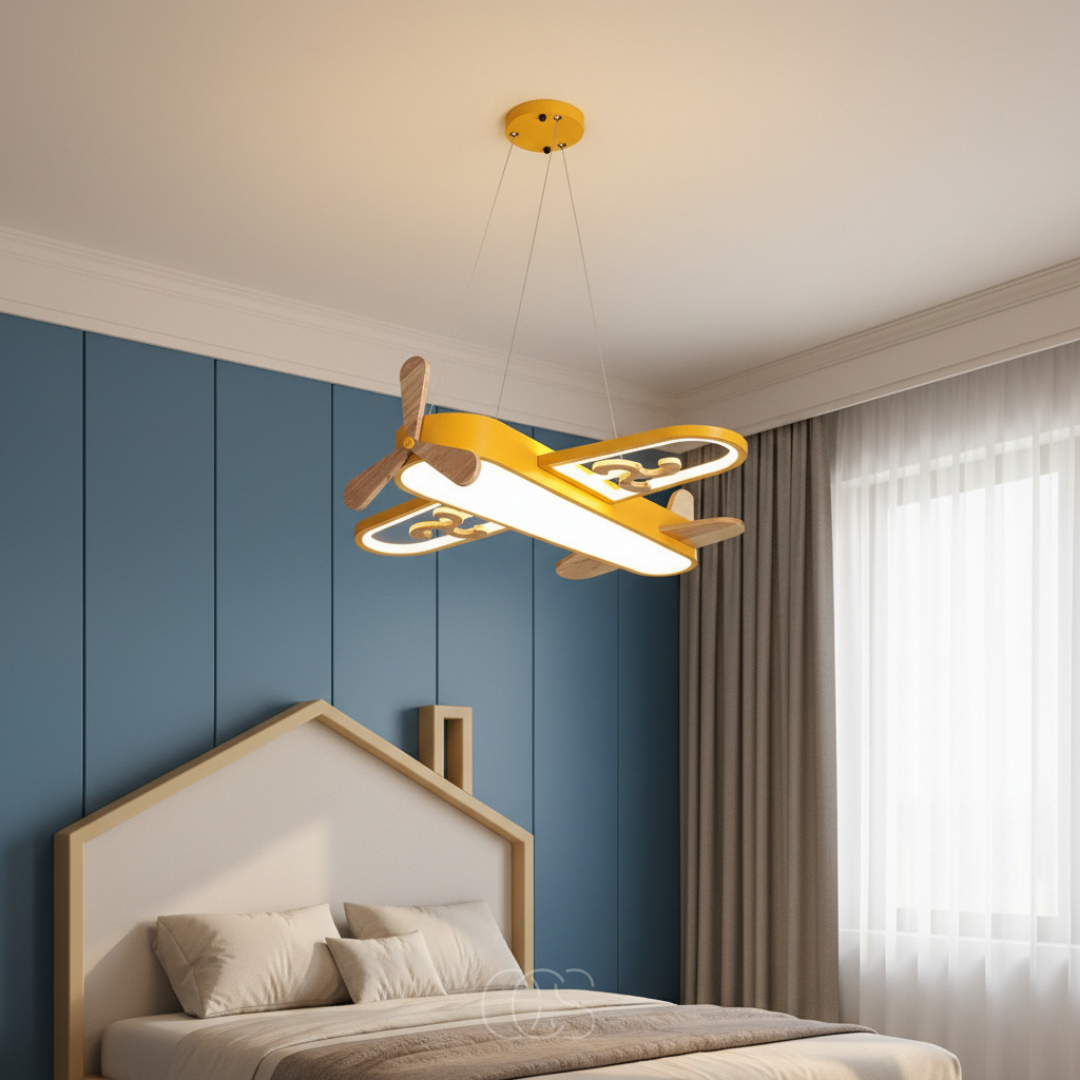 Kinderkamer Hanglamp Vliegtuig Dimbaar LED 32W Blauw Geel Oogvriendelijk Speelkamer Slaapkamer