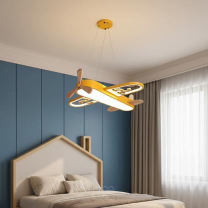 Kinderkamer Hanglamp Vliegtuig Dimbaar LED 32W Blauw Geel Oogvriendelijk Speelkamer Slaapkamer