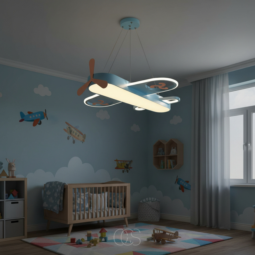Kinderkamer Hanglamp Vliegtuig Dimbaar LED 32W Blauw Geel Oogvriendelijk Speelkamer Slaapkamer