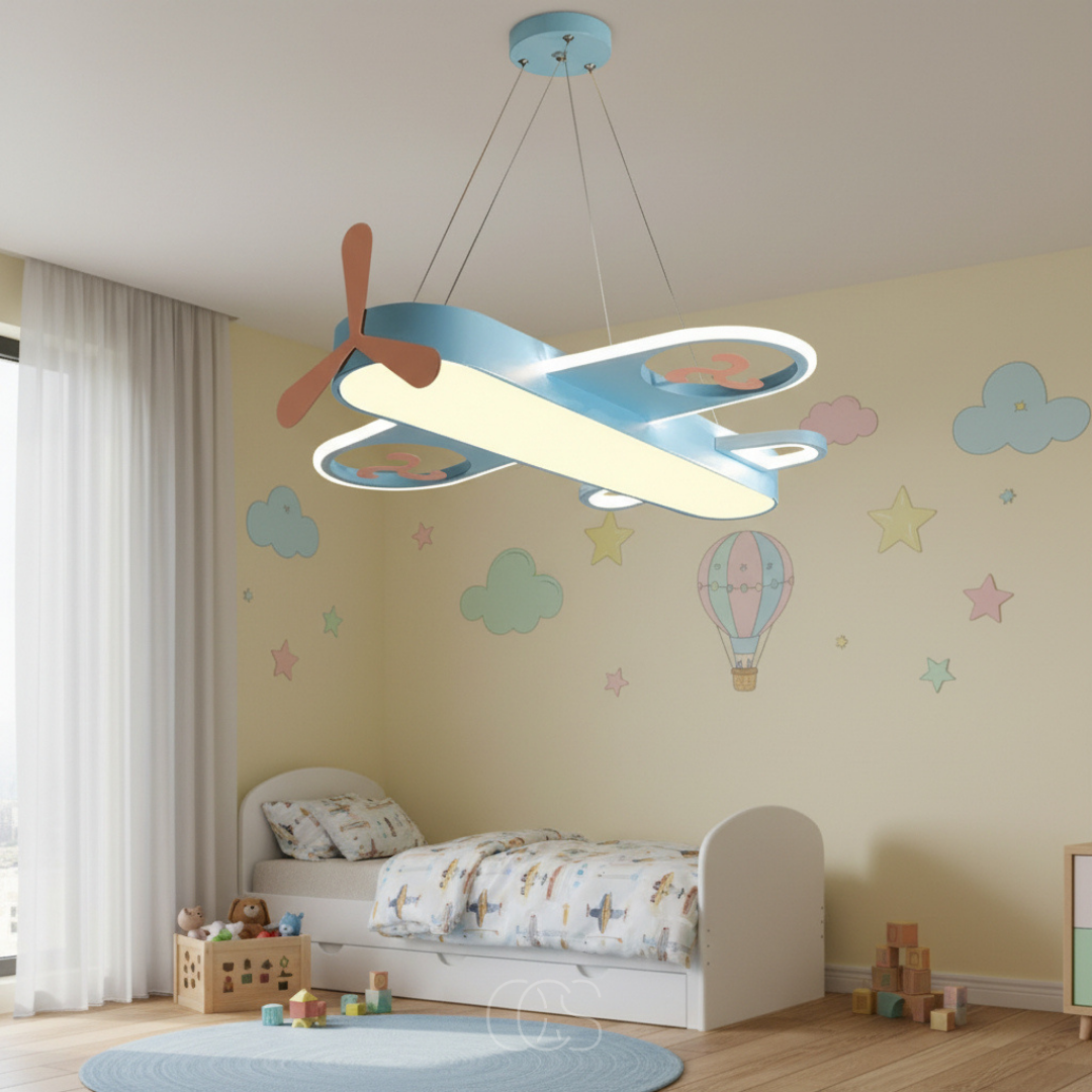 Kinderkamer Hanglamp Vliegtuig Dimbaar LED 32W Blauw Geel Oogvriendelijk Speelkamer Slaapkamer
