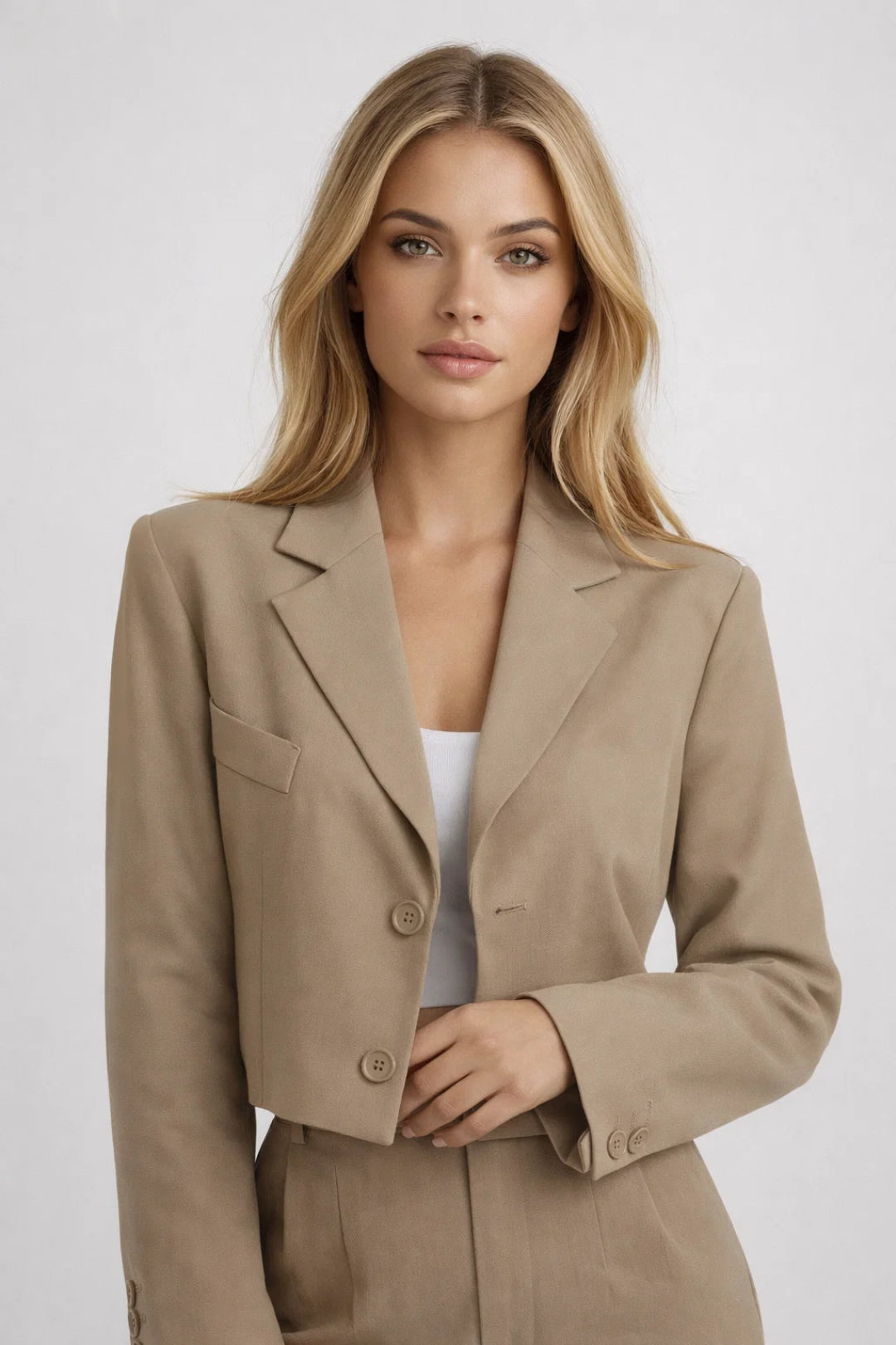 Dames Blazer Broek Set Licht Grijs Modern Kleding - StudioMarella