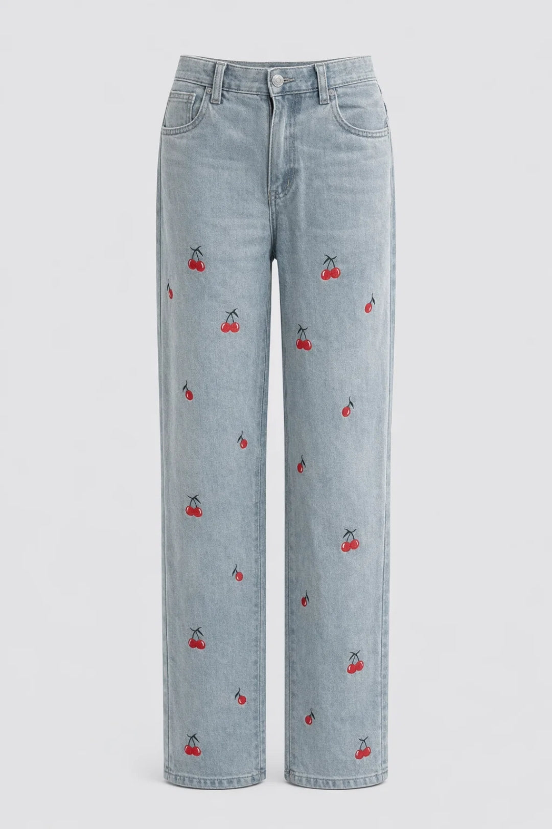 Hoge Taille Jeans met Kersenprint Wide Leg Broek - StudioMarella
