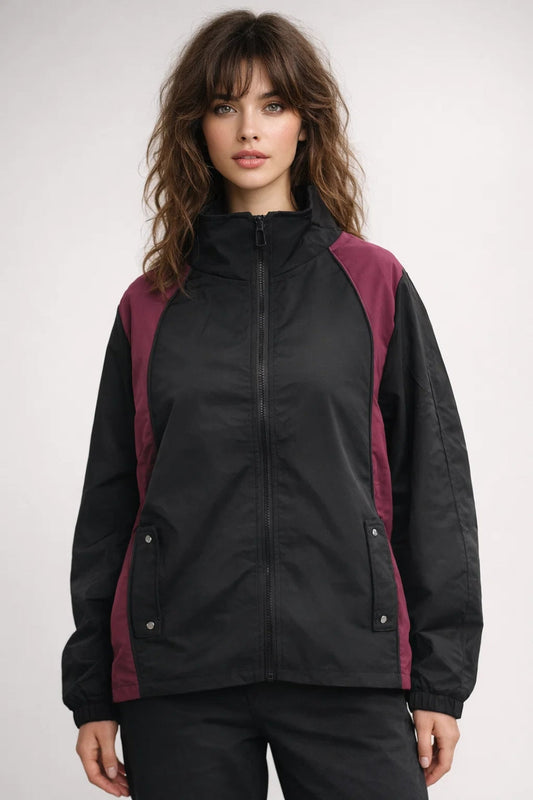 Dames Jas Korte Oversized Windbreaker met Contrasterende Kleuren - StudioMarella