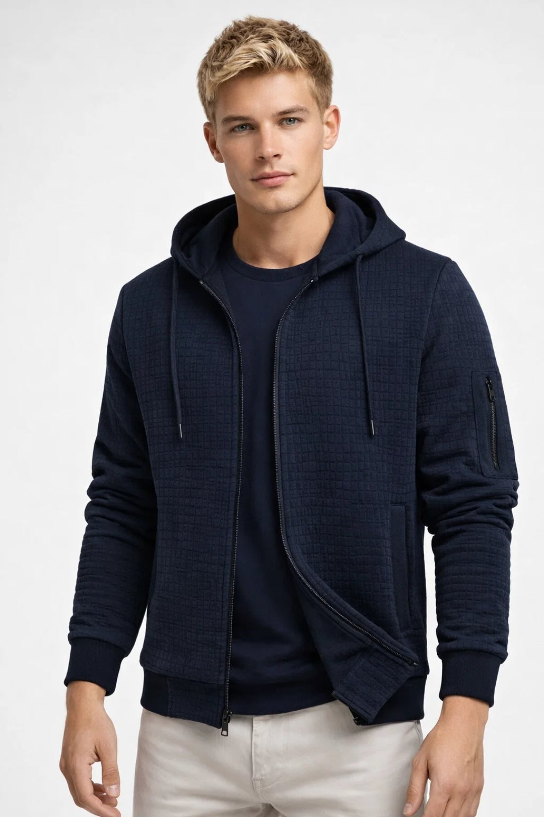 Heren Hoodie Ruitpatroon Met Mouwzak Casual Zip