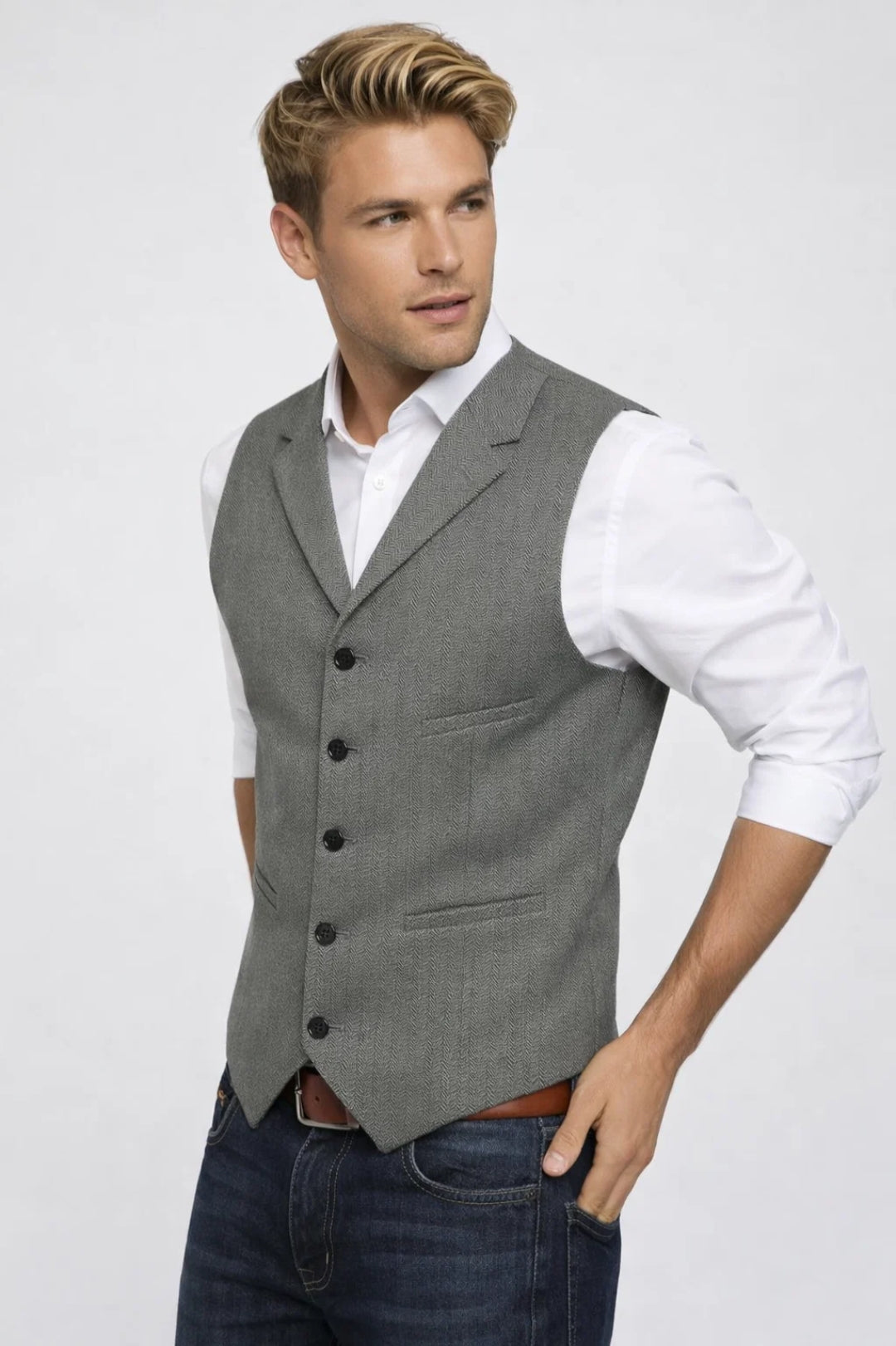 Heren Gilet Formeel Met Knoopsluiting en Revers Klassieke Stijl