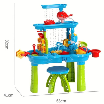Waterspeeltafel met Accessoires voor Kinderen – Buiten Speelgoed met Watermolen en Watertoren 63x41x82cm – Scandinavisch Geïnspireerd Zandwater Tafeltje voor Tuin
