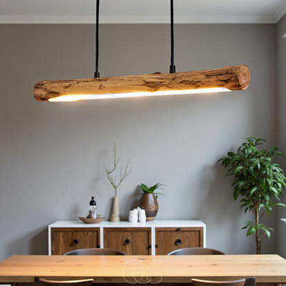 Houten Hanglamp Dimbaar LED 80cm Zwart Staal 3000K Warm Wit Eettafel Woonkamer Modern