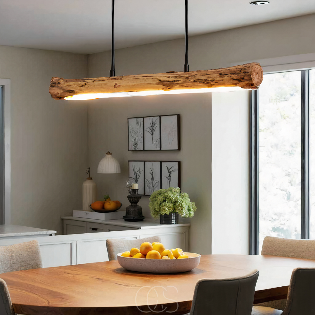 Houten Hanglamp Dimbaar LED 80cm Zwart Staal 3000K Warm Wit Eettafel Woonkamer Modern