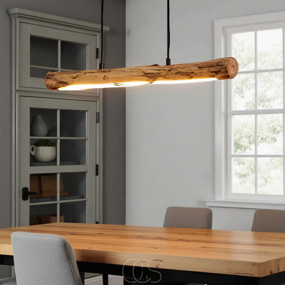 Houten Hanglamp Dimbaar LED 80cm Zwart Staal 3000K Warm Wit Eettafel Woonkamer Modern