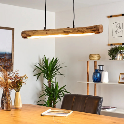 Houten Hanglamp Dimbaar LED 80cm Zwart Staal 3000K Warm Wit Eettafel Woonkamer Modern