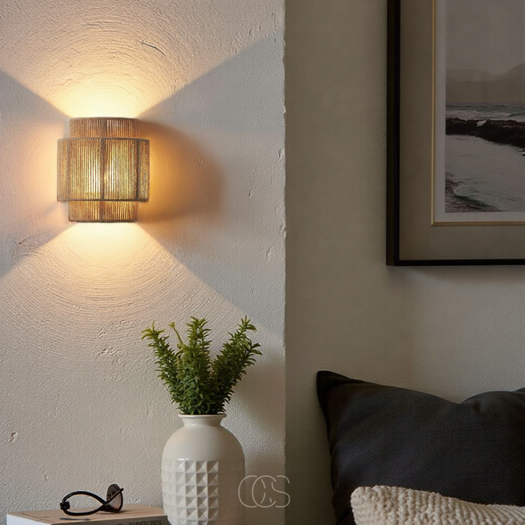 Rieten Wandlamp Boho Handgevlochten E27 Sfeervol Schaduwspel Slaapkamer Woonkamer Naturel