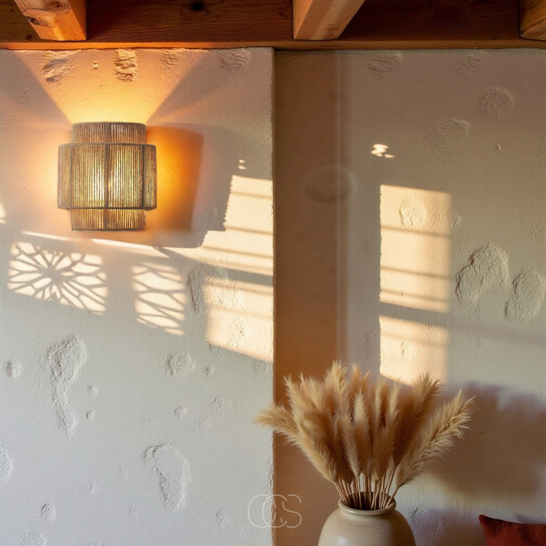 Rieten Wandlamp Boho Handgevlochten E27 Sfeervol Schaduwspel Slaapkamer Woonkamer Naturel