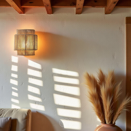 Rieten Wandlamp Boho Handgevlochten E27 Sfeervol Schaduwspel Slaapkamer Woonkamer Naturel