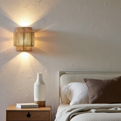 Rieten Wandlamp Boho Handgevlochten E27 Sfeervol Schaduwspel Slaapkamer Woonkamer Naturel