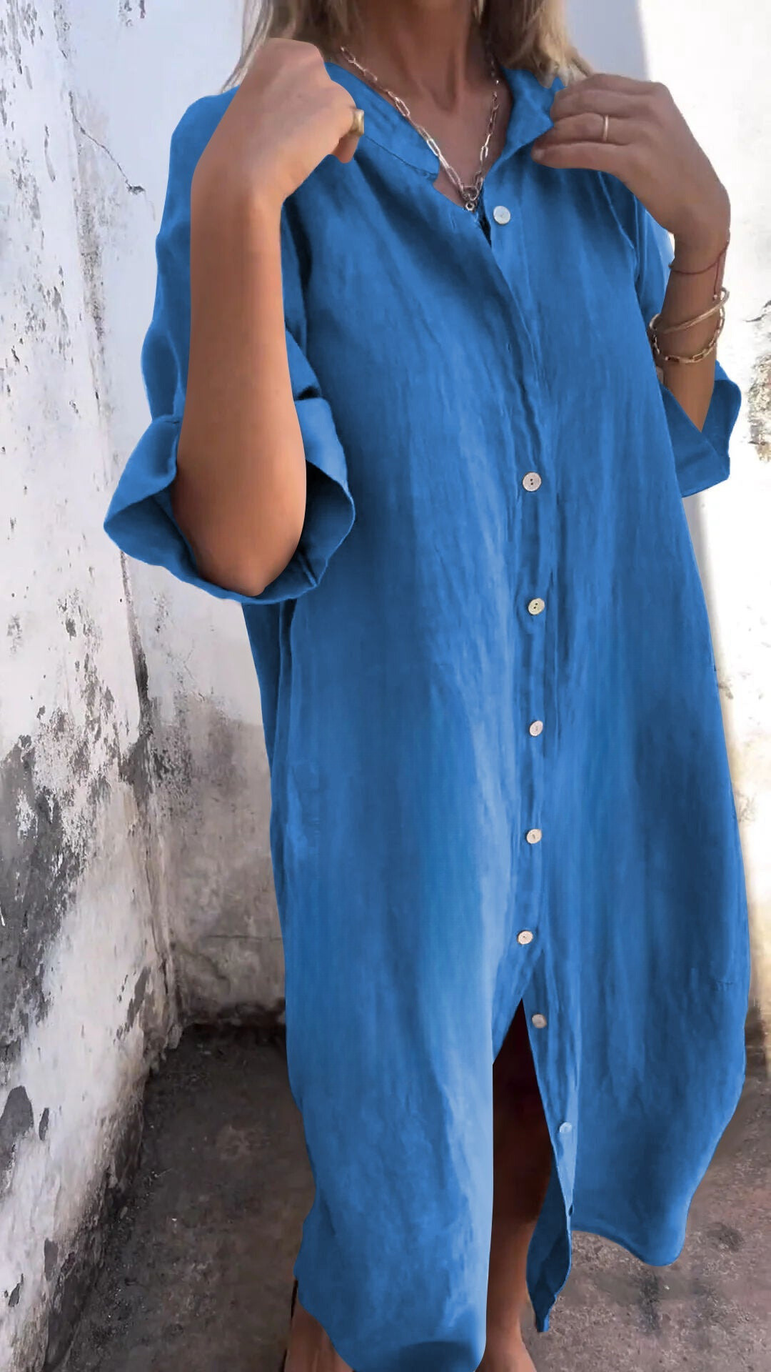 Lange Blouse Vrouw Stijlvol Elegante Jurk Blouse