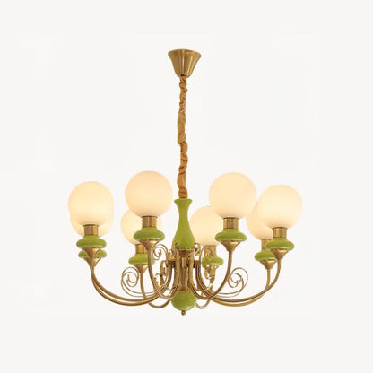 Kroonluchter met Groene Glazen Kappen en Gouden of Zwarte Afwerking – Luxe Hanglamp in 3, 5 of 8 Lichtpunten