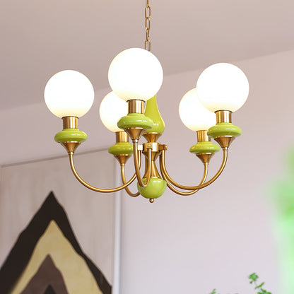 Kroonluchter met Groene Glazen Kappen en Gouden of Zwarte Afwerking – Luxe Hanglamp in 3, 5 of 8 Lichtpunten