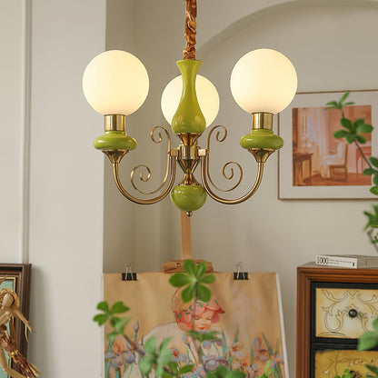 Kroonluchter met Groene Glazen Kappen en Gouden of Zwarte Afwerking – Luxe Hanglamp in 3, 5 of 8 Lichtpunten