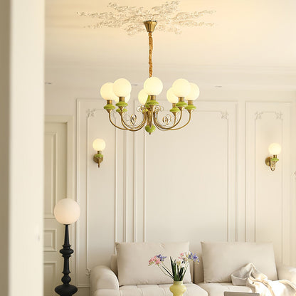 Kroonluchter met Groene Glazen Kappen en Gouden of Zwarte Afwerking – Luxe Hanglamp in 3, 5 of 8 Lichtpunten