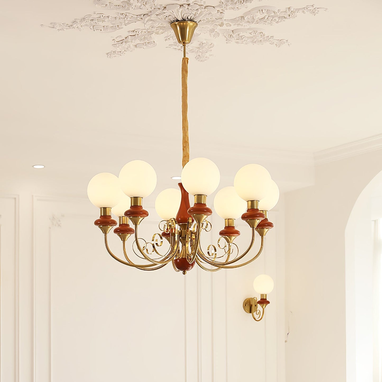 Kroonluchter met Groene Glazen Kappen en Gouden of Zwarte Afwerking – Luxe Hanglamp in 3, 5 of 8 Lichtpunten