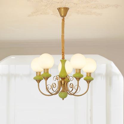 Kroonluchter met Groene Glazen Kappen en Gouden of Zwarte Afwerking – Luxe Hanglamp in 3, 5 of 8 Lichtpunten