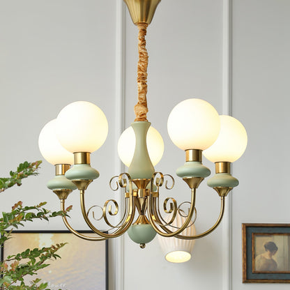Kroonluchter met Groene Glazen Kappen en Gouden of Zwarte Afwerking – Luxe Hanglamp in 3, 5 of 8 Lichtpunten