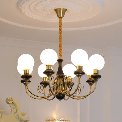 Kroonluchter met Groene Glazen Kappen en Gouden of Zwarte Afwerking – Luxe Hanglamp in 3, 5 of 8 Lichtpunten
