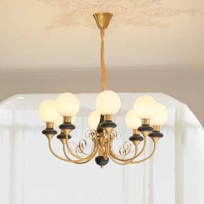 Kroonluchter met Groene Glazen Kappen en Gouden of Zwarte Afwerking – Luxe Hanglamp in 3, 5 of 8 Lichtpunten