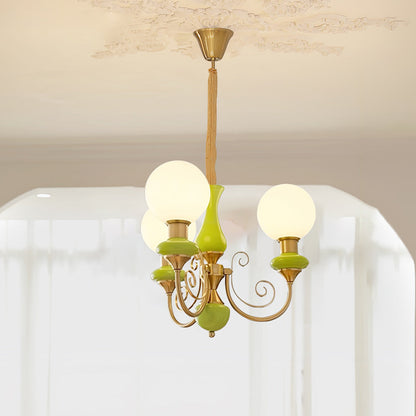 Kroonluchter met Groene Glazen Kappen en Gouden of Zwarte Afwerking – Luxe Hanglamp in 3, 5 of 8 Lichtpunten