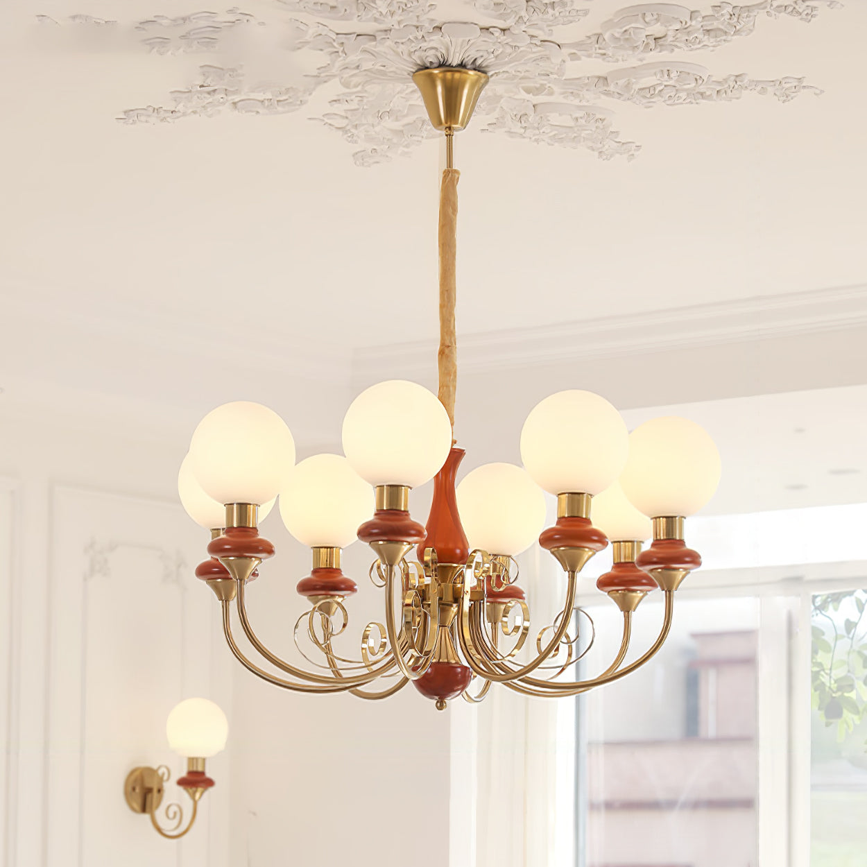 Kroonluchter met Groene Glazen Kappen en Gouden of Zwarte Afwerking – Luxe Hanglamp in 3, 5 of 8 Lichtpunten