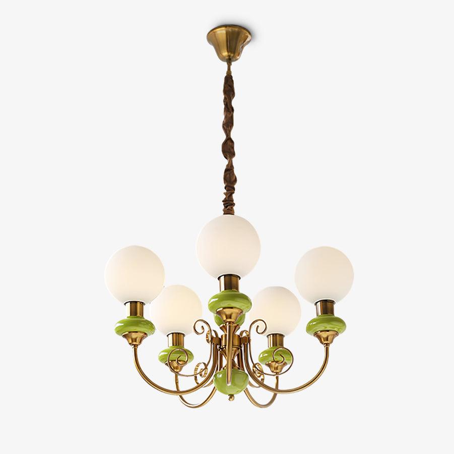 Kroonluchter met Groene Glazen Kappen en Gouden of Zwarte Afwerking – Luxe Hanglamp in 3, 5 of 8 Lichtpunten