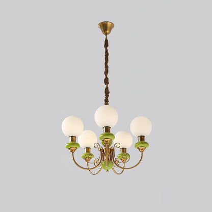 Kroonluchter met Groene Glazen Kappen en Gouden of Zwarte Afwerking – Luxe Hanglamp in 3, 5 of 8 Lichtpunten