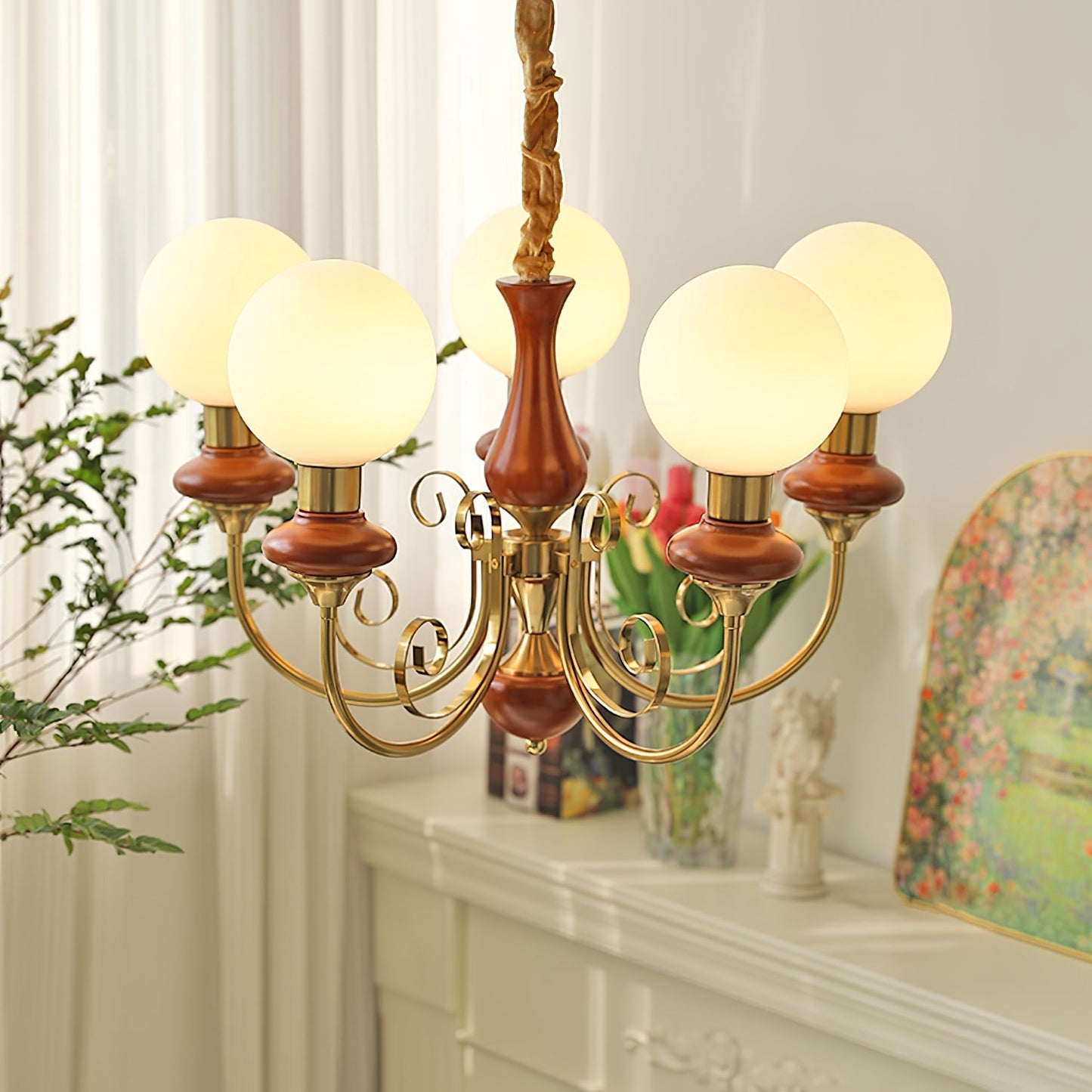 Kroonluchter met Groene Glazen Kappen en Gouden of Zwarte Afwerking – Luxe Hanglamp in 3, 5 of 8 Lichtpunten