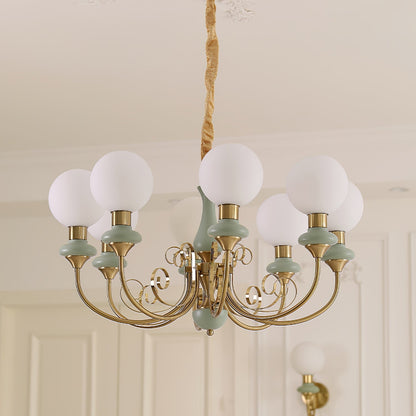 Kroonluchter met Groene Glazen Kappen en Gouden of Zwarte Afwerking – Luxe Hanglamp in 3, 5 of 8 Lichtpunten