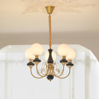 Kroonluchter met Groene Glazen Kappen en Gouden of Zwarte Afwerking – Luxe Hanglamp in 3, 5 of 8 Lichtpunten
