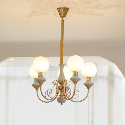 Kroonluchter met Groene Glazen Kappen en Gouden of Zwarte Afwerking – Luxe Hanglamp in 3, 5 of 8 Lichtpunten
