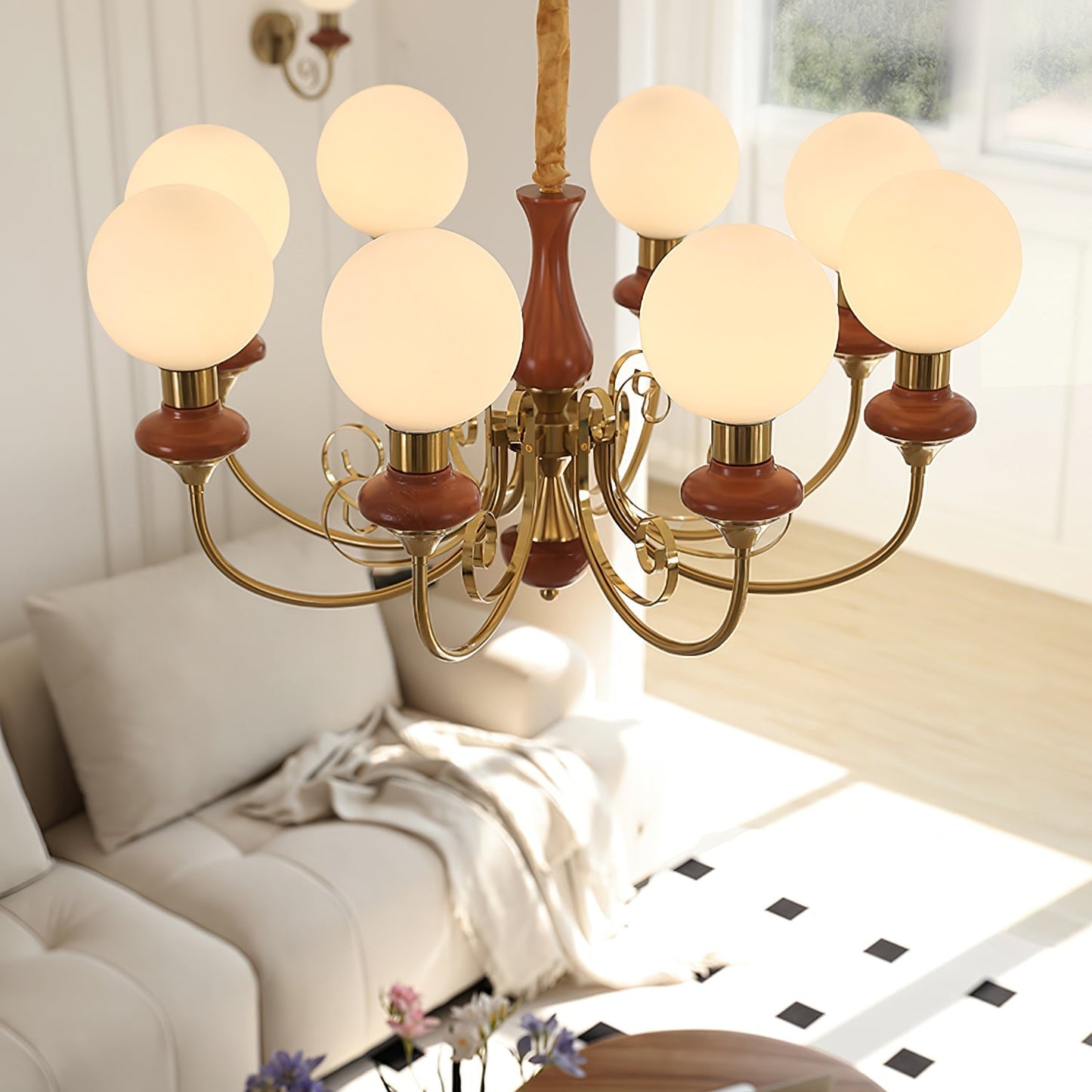 Kroonluchter met Groene Glazen Kappen en Gouden of Zwarte Afwerking – Luxe Hanglamp in 3, 5 of 8 Lichtpunten